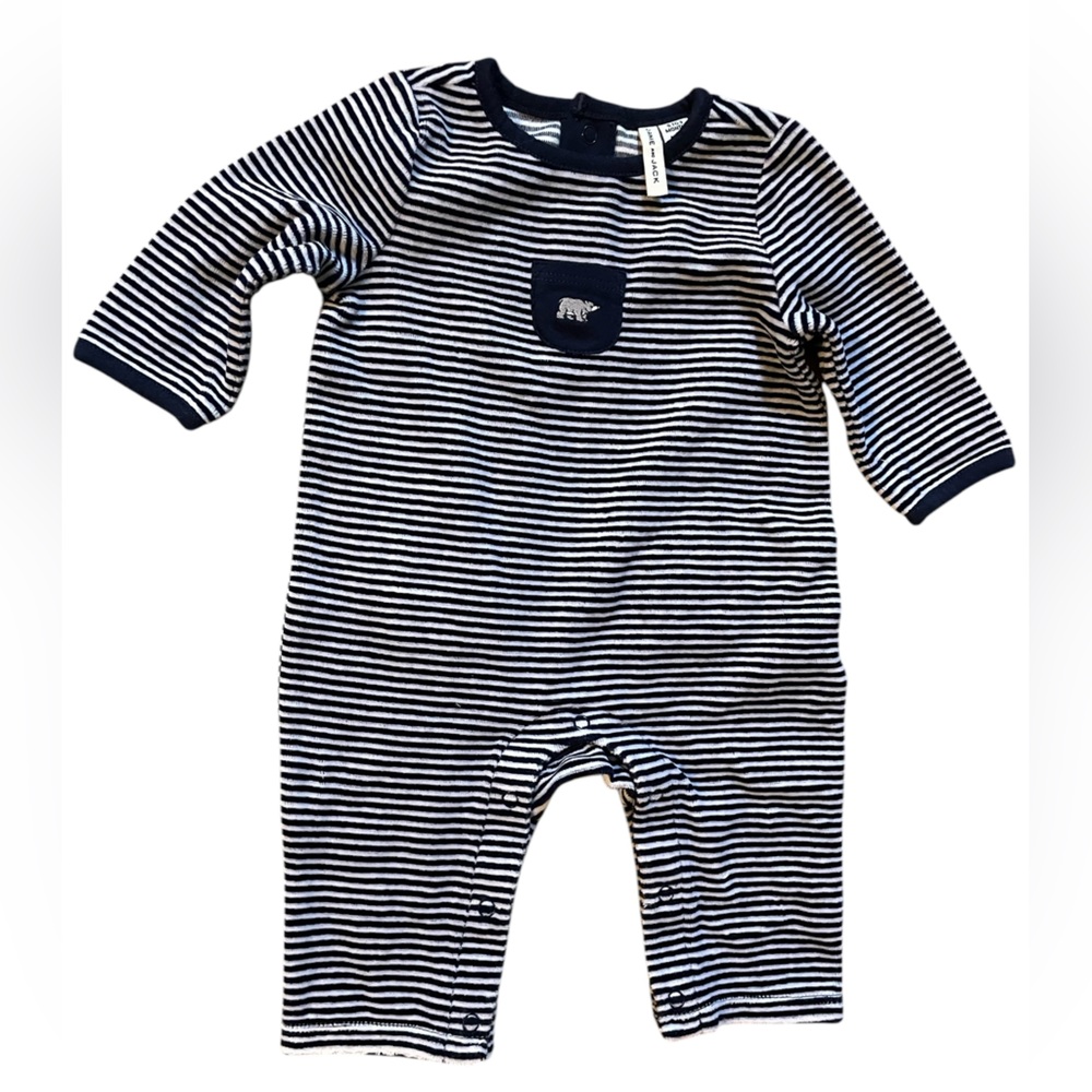 Janie and Jack 0-3M Long‎ Sleeve Bear Outfit Navy Striped Button-Up NWOT